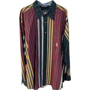 Nautica button-down striped shirt, red/yellow, size XL. Good used condition.